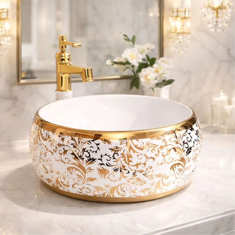 Lavamanos Donna Blanco Dorado 31*31*14.5 Cm BARU