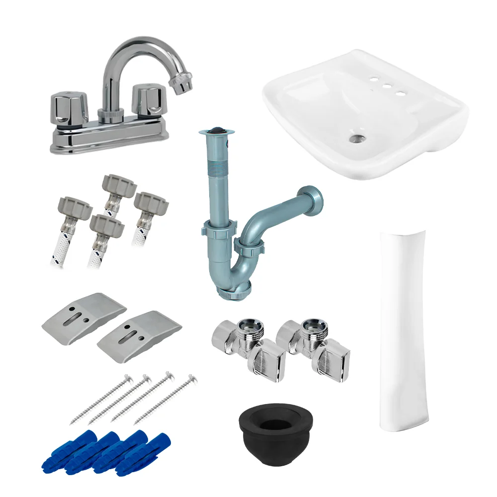 Kit Instalacion Lavabo Cosmos Blanco Con Accesorios CATO