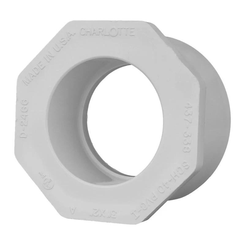 Buje reductor de PVC Charlotte Pipe Schedule 40 de 3 pulg. con espiga y 2 pulg. con deslizamiento en D (paquete de 1) - Of...