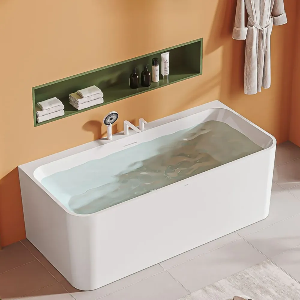 Bañera acrílica independiente, bañera rectangular moderna en blanco Clearhalo