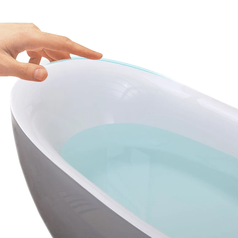 Bañera acrílica independiente con drenaje emergente, ovalada, moderna, para baño derecho Blanco Clearhalo