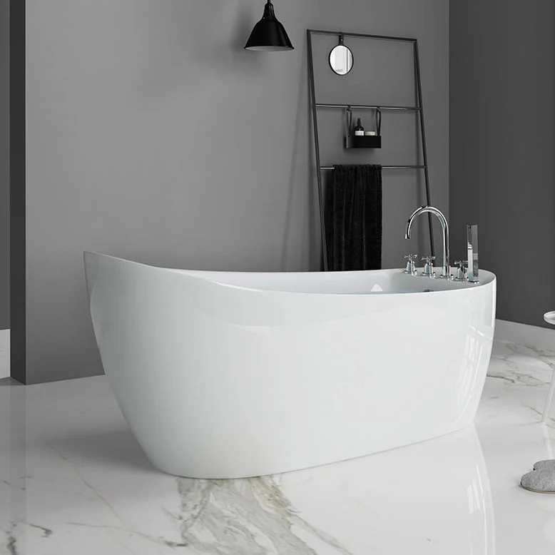 Bañera acrílica independiente con drenaje emergente, ovalada, moderna, para baño derecho Blanco Clearhalo