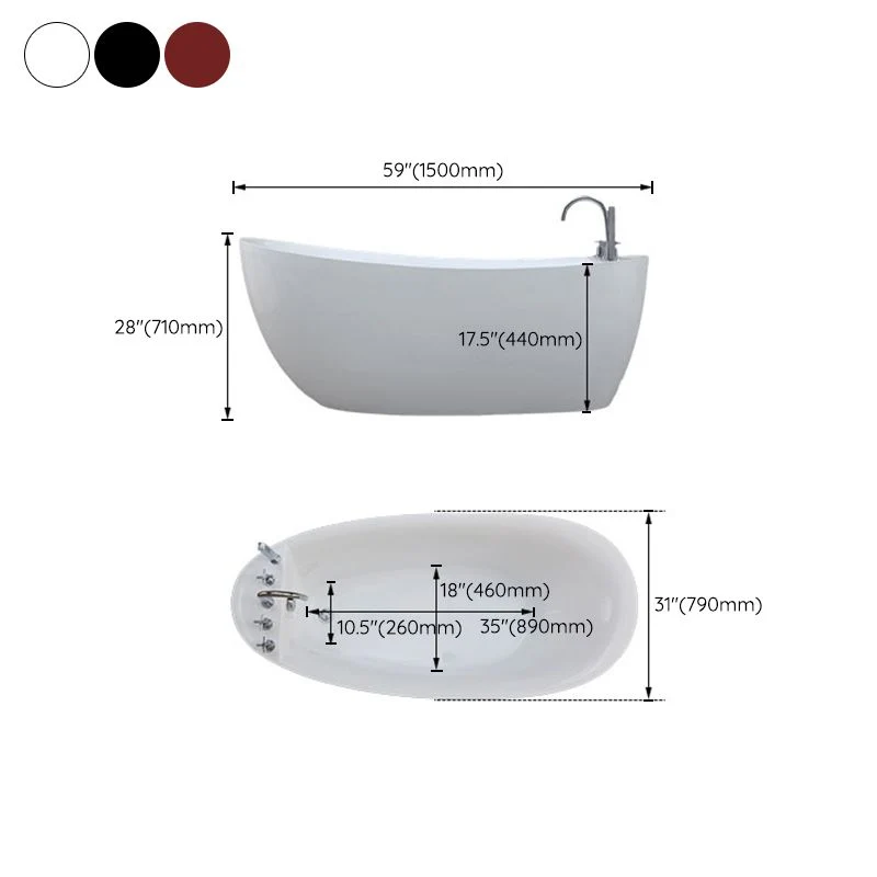 Bañera acrílica independiente con drenaje emergente, ovalada, moderna, para baño derecho Blanco Clearhalo
