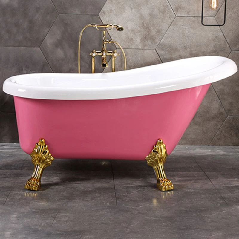 Bañera acrílica moderna de espaldas la pared con pies dorados y bañera de drenaje para baño Azul Clearhalo