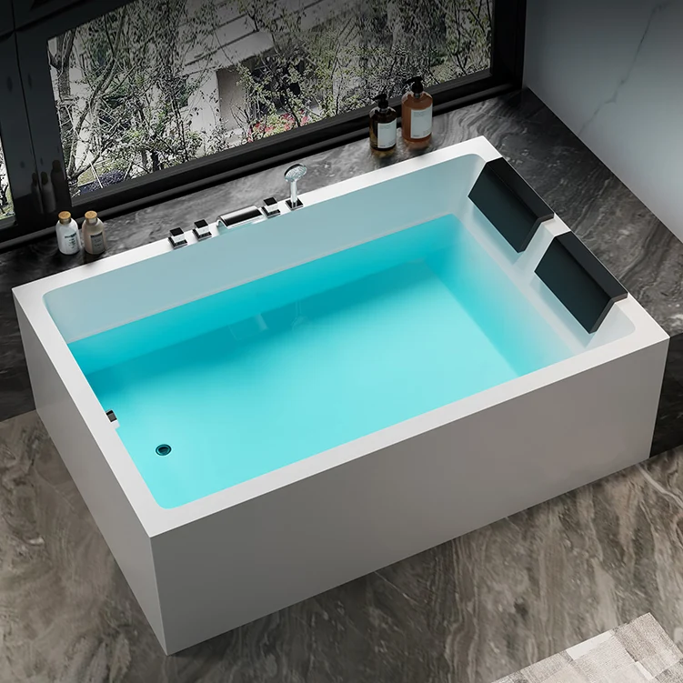 Bañera acrílica rectangular moderna, independiente, baño blanco de remojo Clearhalo