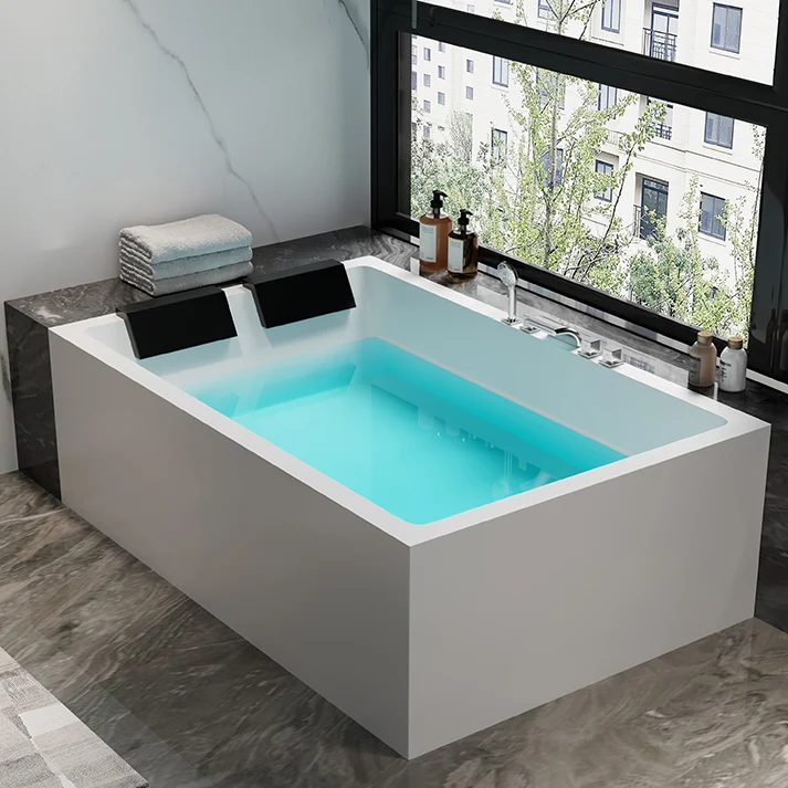 Bañera acrílica rectangular moderna, independiente, baño blanco de remojo Clearhalo