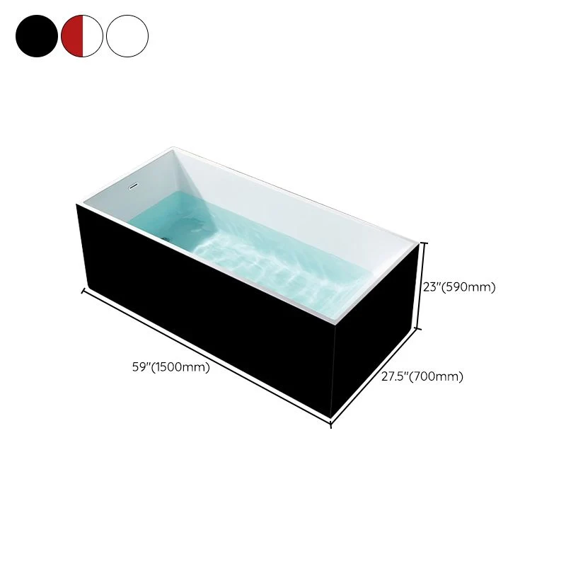 Bañera de acrílico rectangular moderna, bañera de inmersión independiente con bañera de drenaje Negro Clearhalo