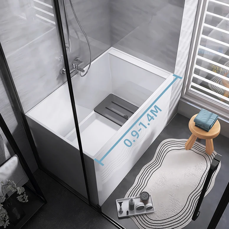 Bañera blanca rectangular moderna, bañera de inmersión independiente de acrílico con bañera de drenaje Clearhalo