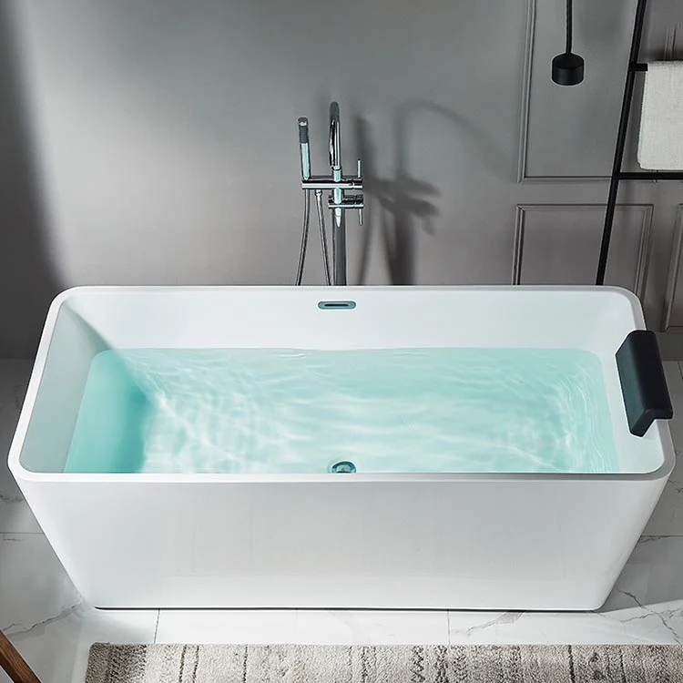 Bañera casera acrílica moderna Bañera independiente rectangular en blanco Clearhalo