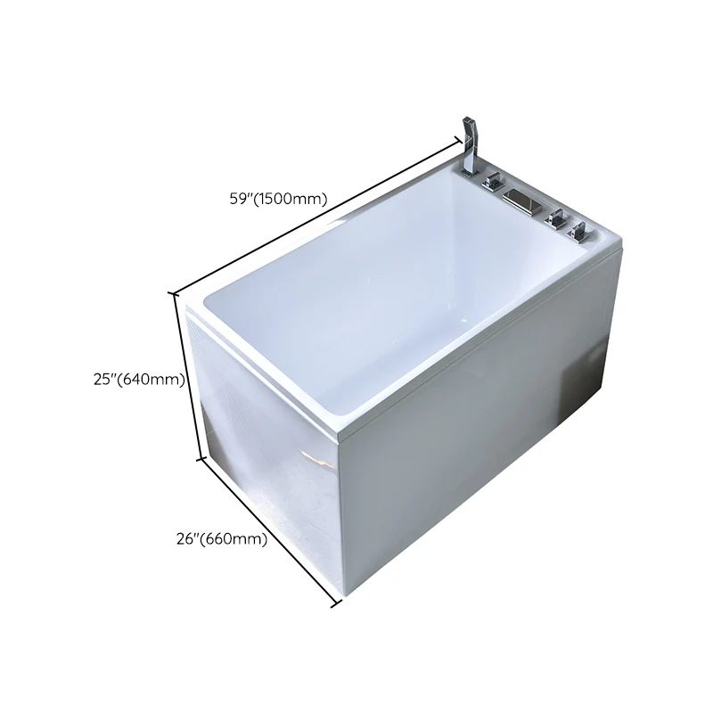 Bañera central rectangular moderna, baño blanco independiente de acrílico Clearhalo