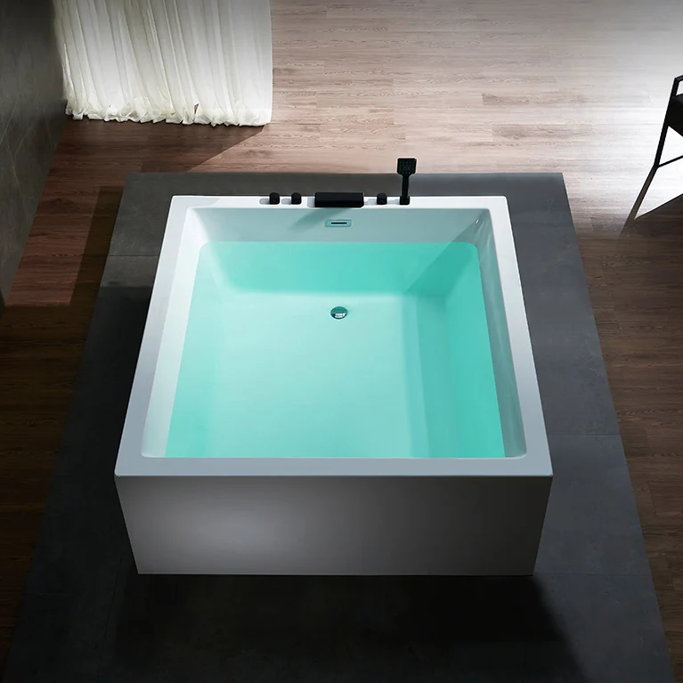 Bañera cuadrada moderna independiente, bañera blanca de inmersión acrílica Blanco Clearhalo