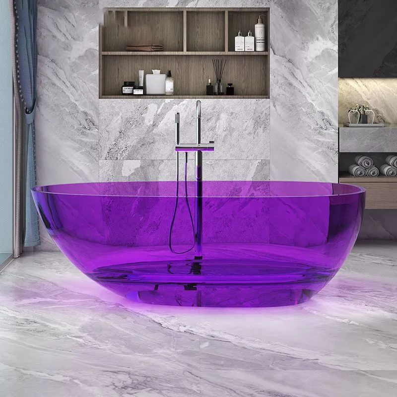 Bañera Elipse moderna Bañera independiente con bañera de drenaje Blanco Clearhalo