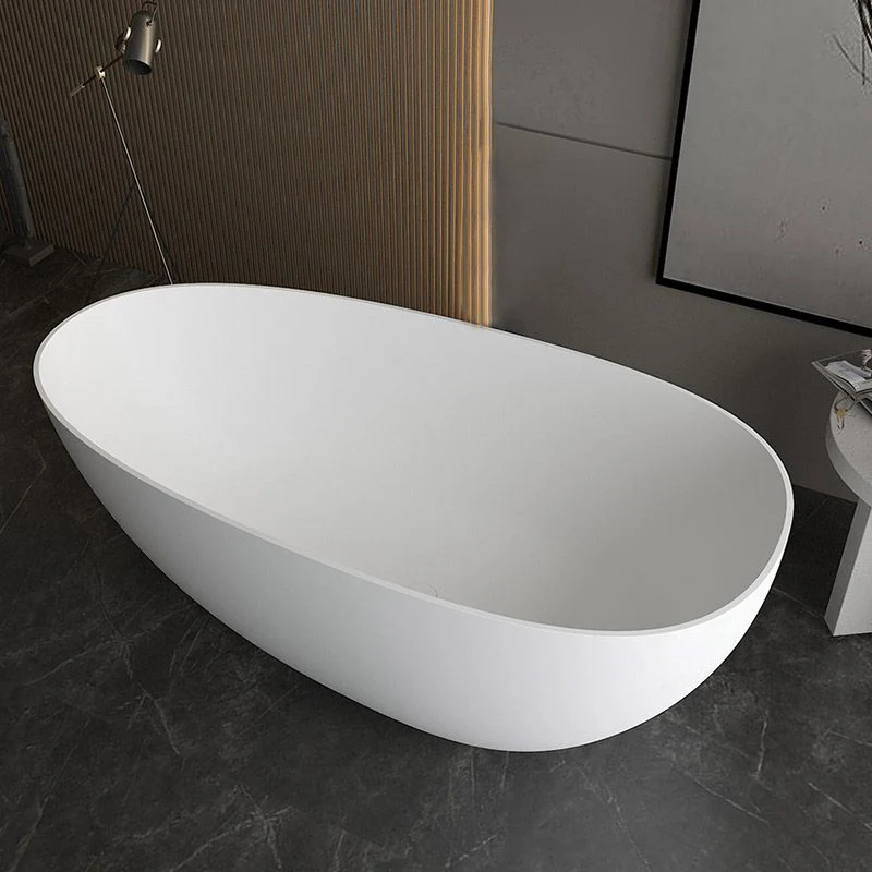 Bañera Elipse moderna, bañera independiente de piedra con desagüe Blanco Clearhalo