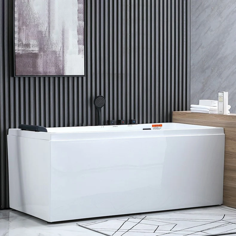 Bañera independiente de acrílico, bañera moderna rectangular de inmersión blanca Clearhalo