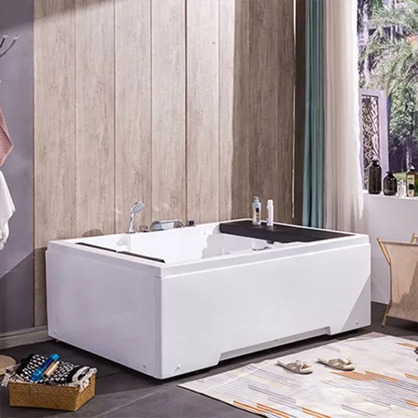 Bañera independiente de acrílico, bañera moderna rectangular blanca Clearhalo