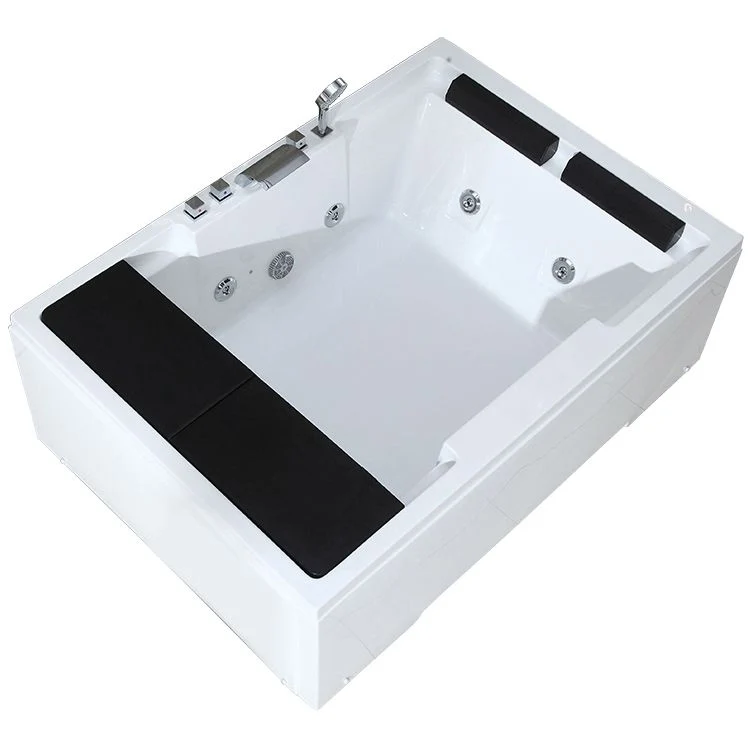 Bañera independiente de acrílico, bañera moderna rectangular blanca Clearhalo