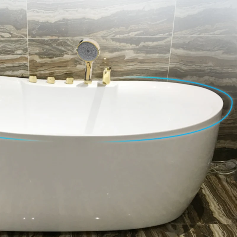 Bañera independiente de acrílico blanco, manijas modernas ovaladas, baño incluido Clearhalo