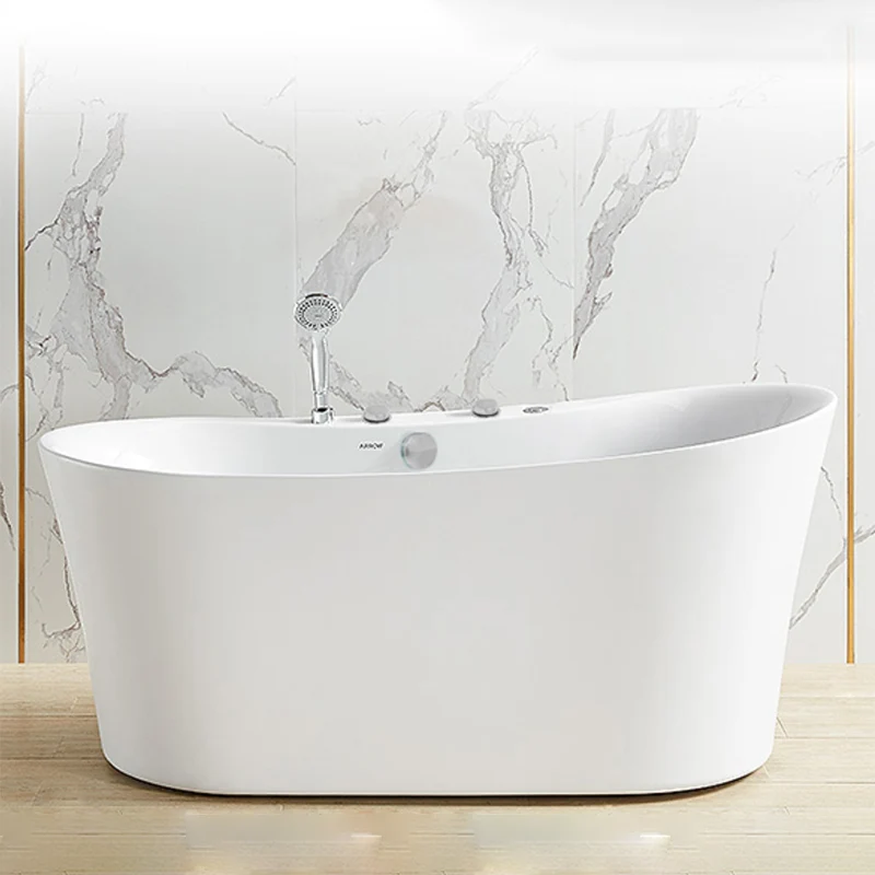 Bañera independiente de acrílico blanco, manijas modernas ovaladas, baño incluido Clearhalo