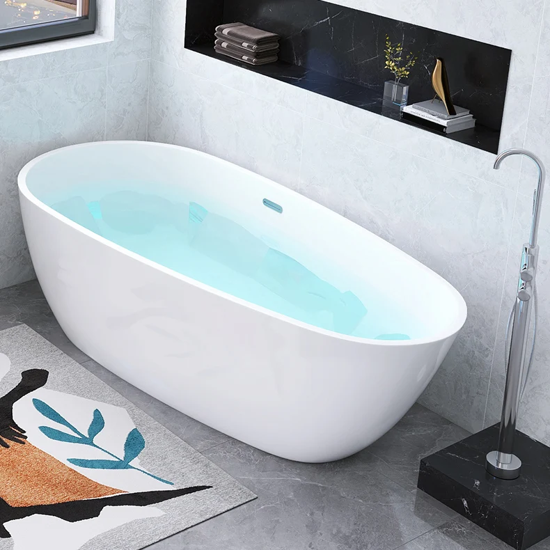 Bañera independiente blanca, bañera moderna ovalada de acrílico Clearhalo