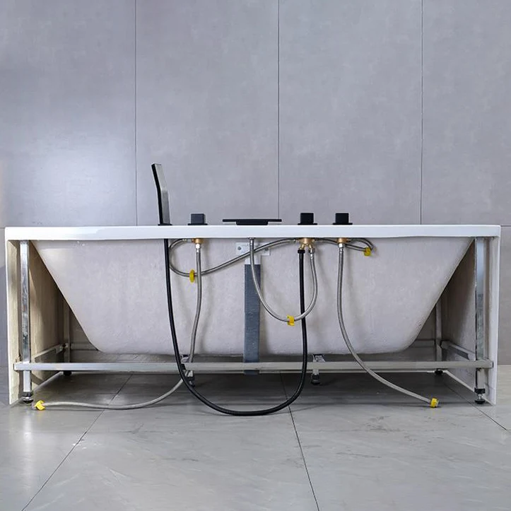 Bañera independiente blanca, bañera moderna rectangular de acrílico (tabla no incluida) Clearhalo