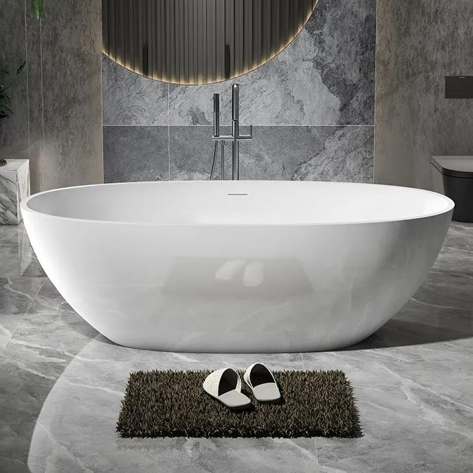 Bañera independiente con acabado antiguo de piedra, bañera moderna Blanco Clearhalo