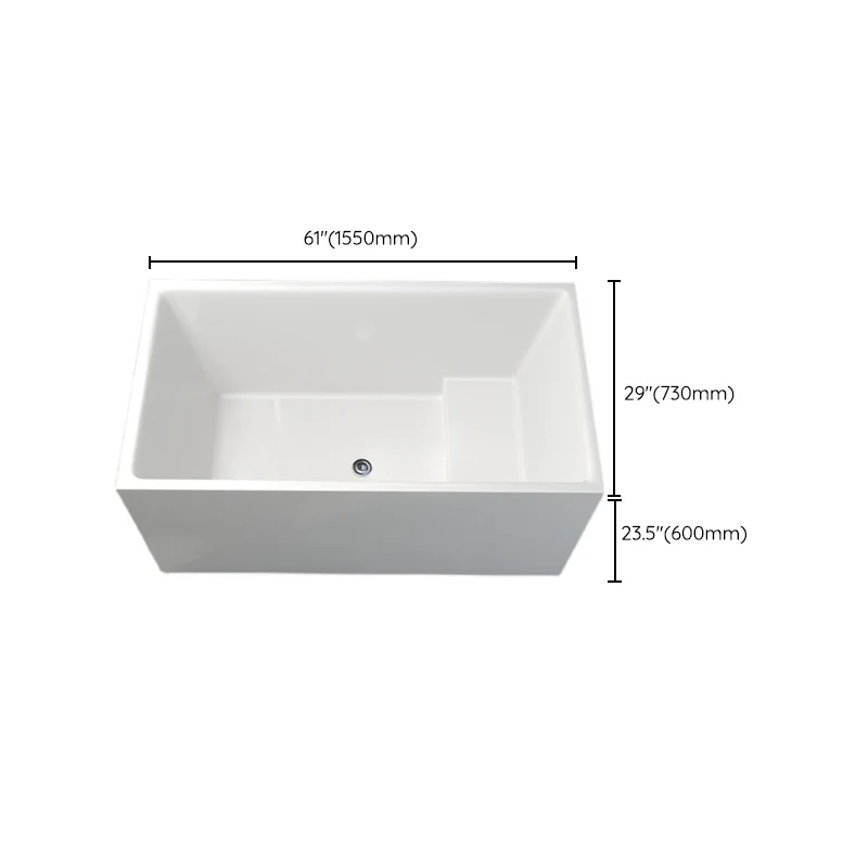 Bañera independiente contemporánea de acrílico rectangular con desagüe central Clearhalo