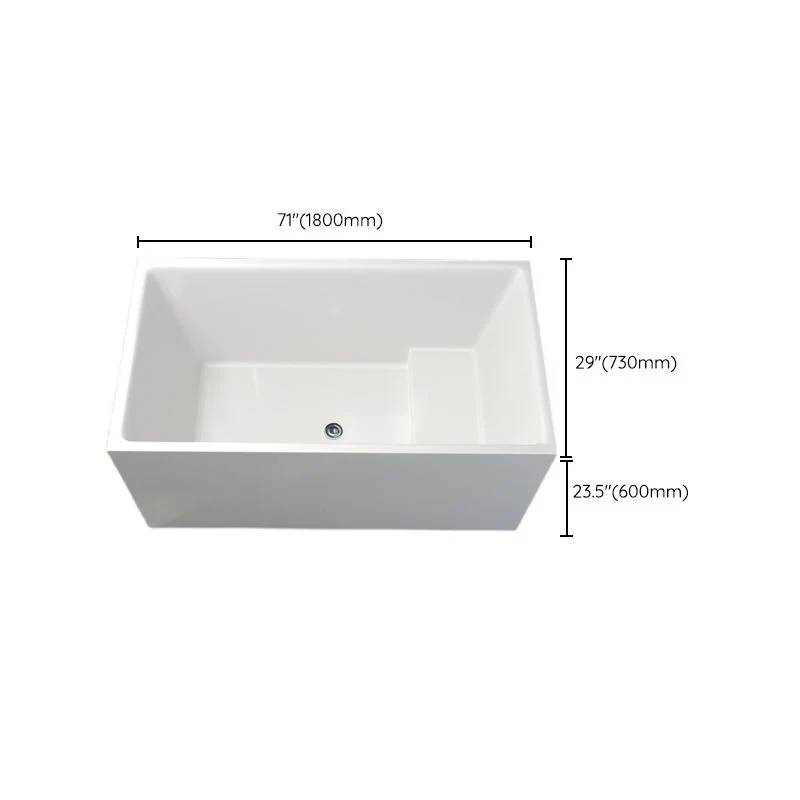 Bañera independiente contemporánea de acrílico rectangular con desagüe central Clearhalo