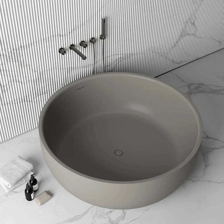 Bañera de inmersión con acabado antiguo, bañera redonda moderna independiente Blanco Clearhalo