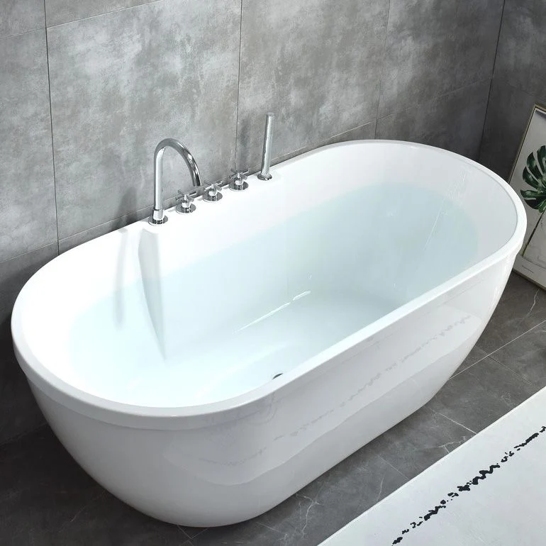 Bañera de inmersión independiente, bañera moderna ovalada con acabado antiguo Blanco Clearhalo