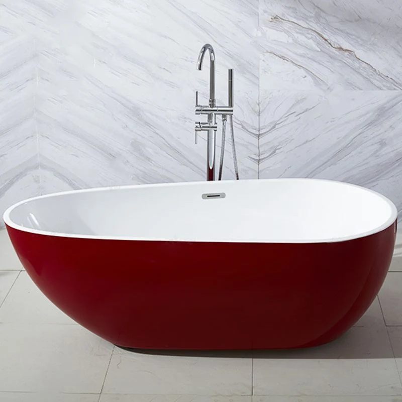 Bañera de inmersión moderna ovalada con desagüe, bañera independiente de acrílico Blanco Clearhalo