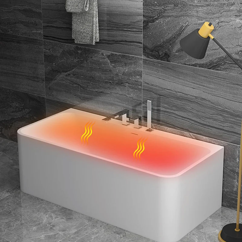 Bañera de inmersión rectangular de piedra, acabado antiguo, bañera de pared trasera Blanco Clearhalo