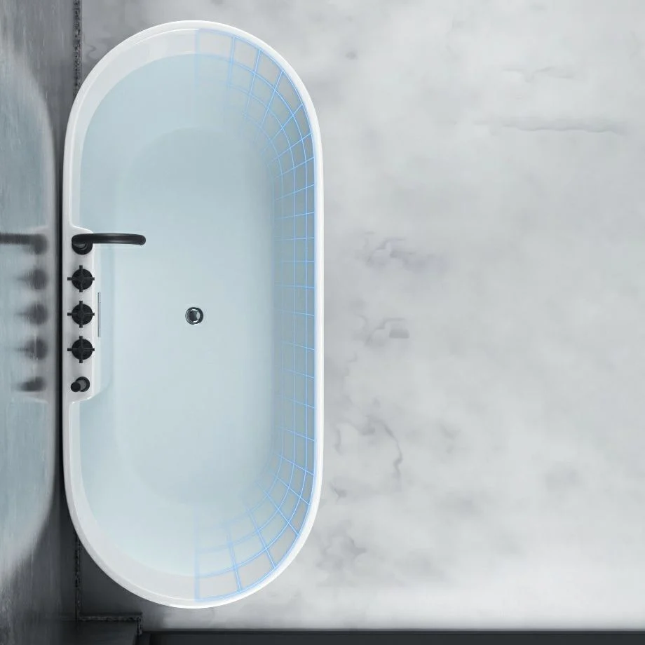 Bañera moderna independiente ovalada, bañera central blanca de inmersión acrílica Clearhalo