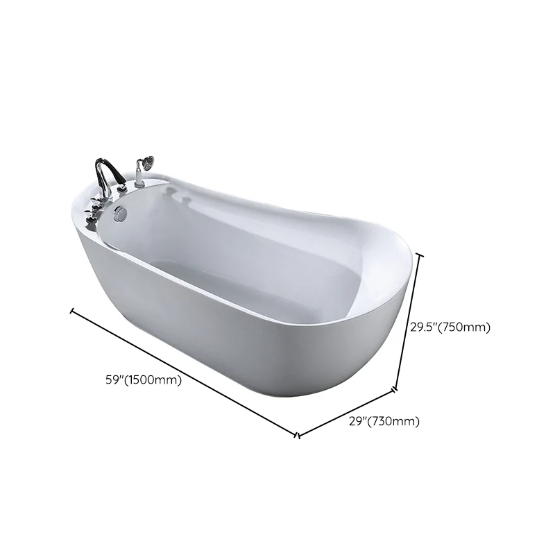 Bañera ovalada de acrílico blanco, bañera independiente con grifo Clearhalo