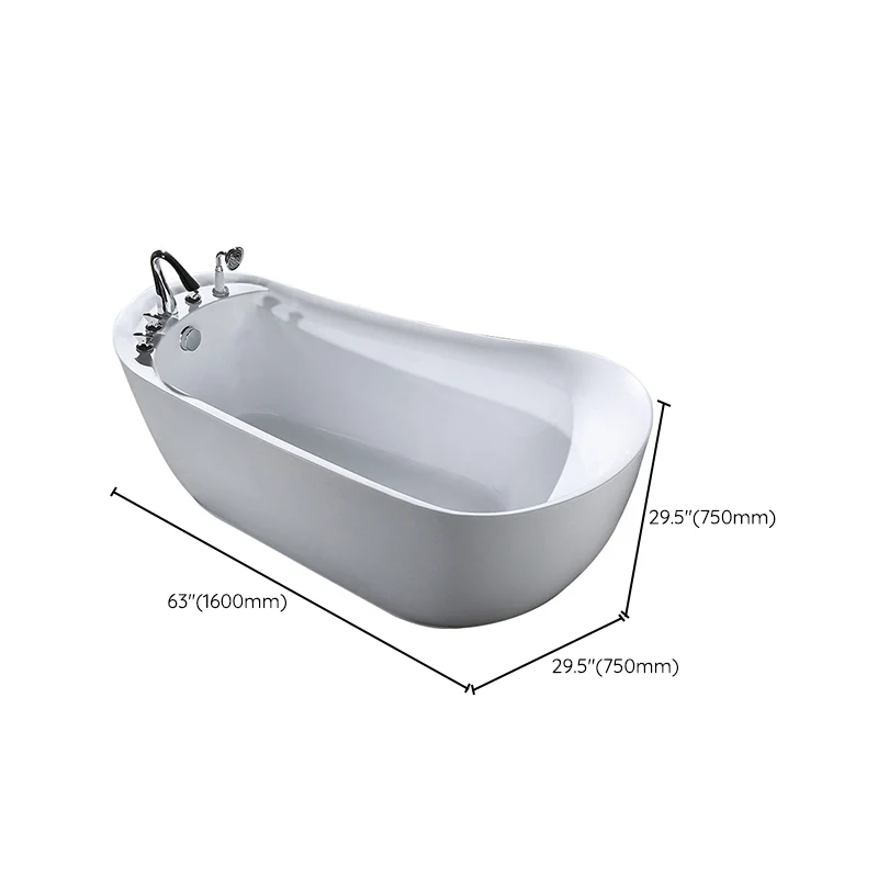 Bañera ovalada de acrílico blanco, bañera independiente con grifo Clearhalo