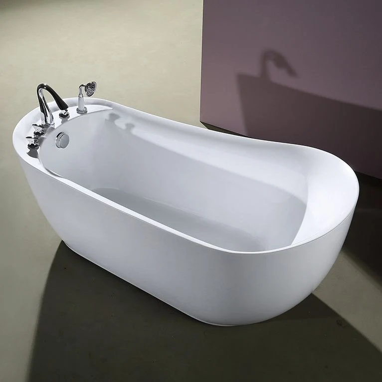 Bañera ovalada de acrílico blanco, bañera independiente con grifo Clearhalo
