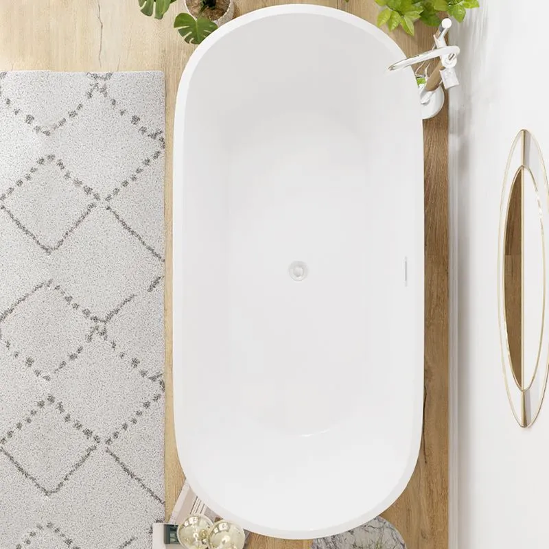 Bañera ovalada blanca con drenaje, bañera independiente de acrílico Clearhalo