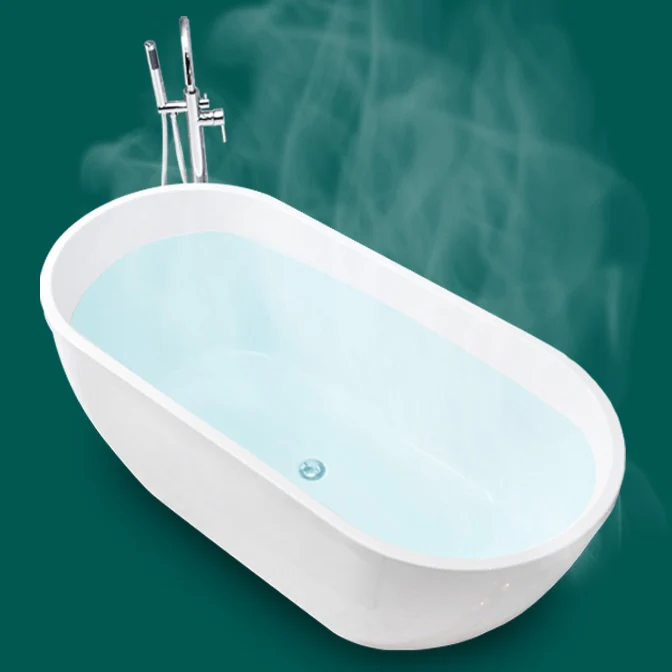 Bañera ovalada independiente, bañera central blanca de inmersión acrílica Blanco Clearhalo