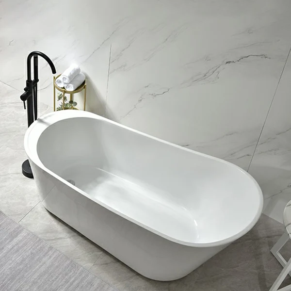 Bañera ovalada moderna, baño izquierdo independiente de acrílico blanco Blanco Clearhalo