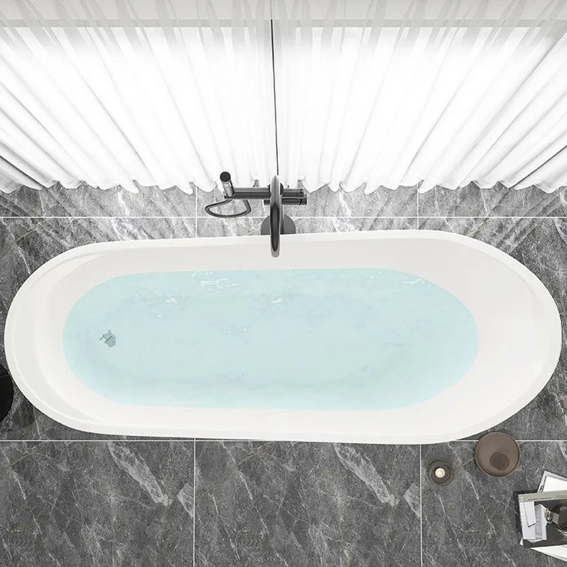 Bañera ovalada moderna, baño izquierdo independiente de acrílico blanco Blanco Clearhalo