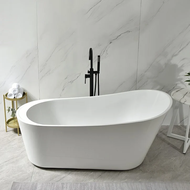 Bañera ovalada moderna, baño izquierdo independiente de acrílico blanco Blanco Clearhalo