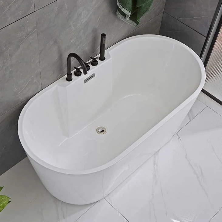 Bañera ovalada moderna independiente independiente del baño con acabado antiguo Blanco Clearhalo