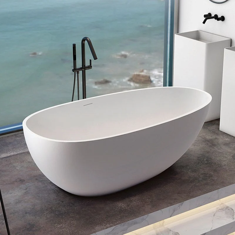 Bañera de piedra moderna Bañera independiente con bañera de drenaje Blanco Clearhalo