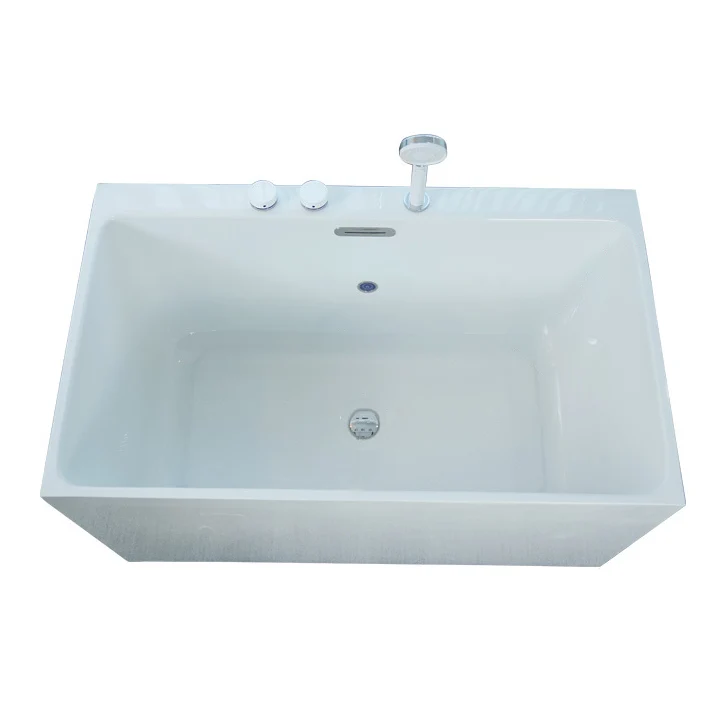 Bañera rectangular acrílica de espaldas la pared Bañera independiente con desagüe central Clearhalo