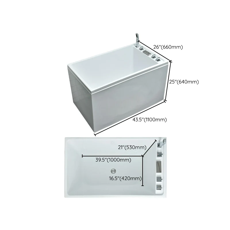 Bañera rectangular acrílica independiente con centro de inmersión, bañera blanca Clearhalo