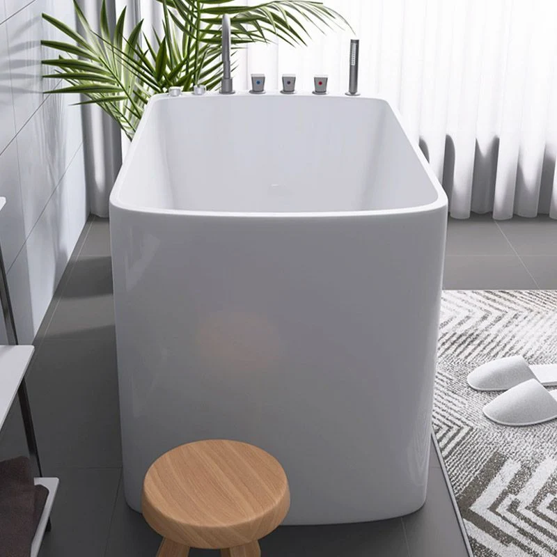 Bañera rectangular de acrílico blanca moderna, bañera independiente con desagüe Clearhalo