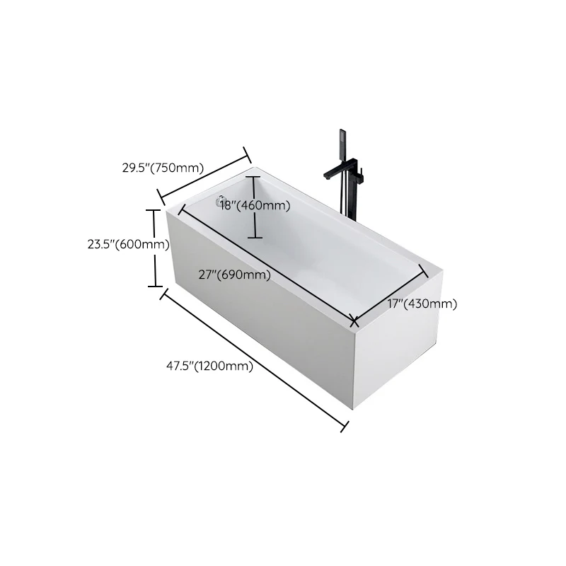 Bañera rectangular de acrílico blanco independiente con desagüe izquierdo Clearhalo