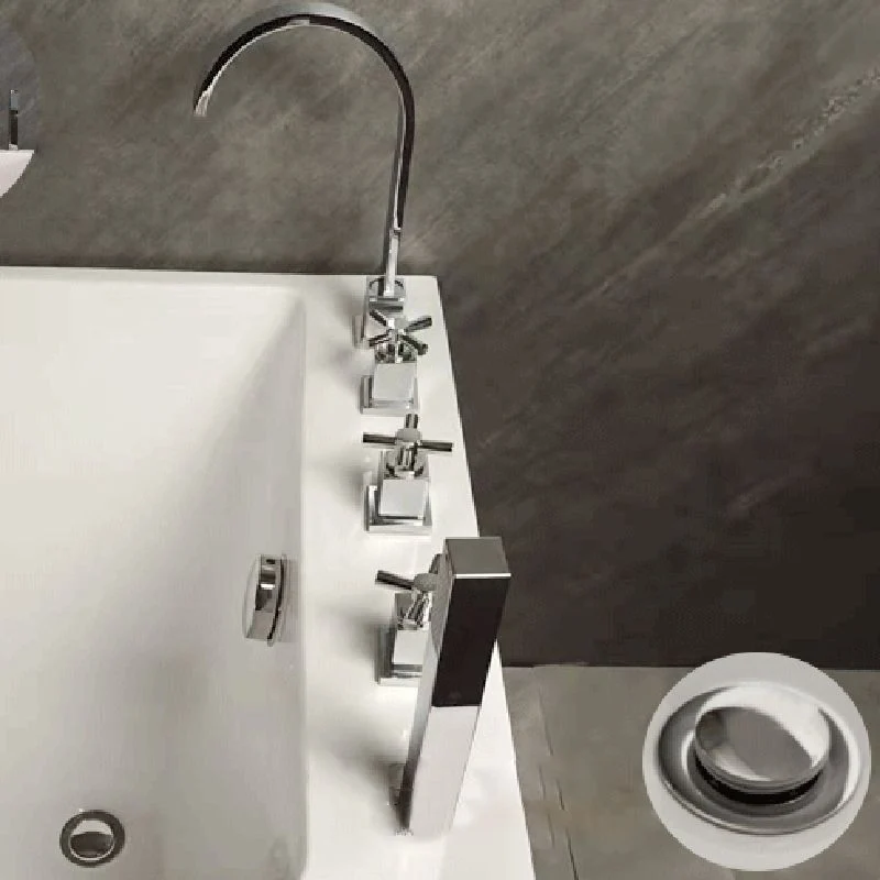 Bañera rectangular de acrílico de estilo moderno, bañera blanca con drenaje interno Clearhalo