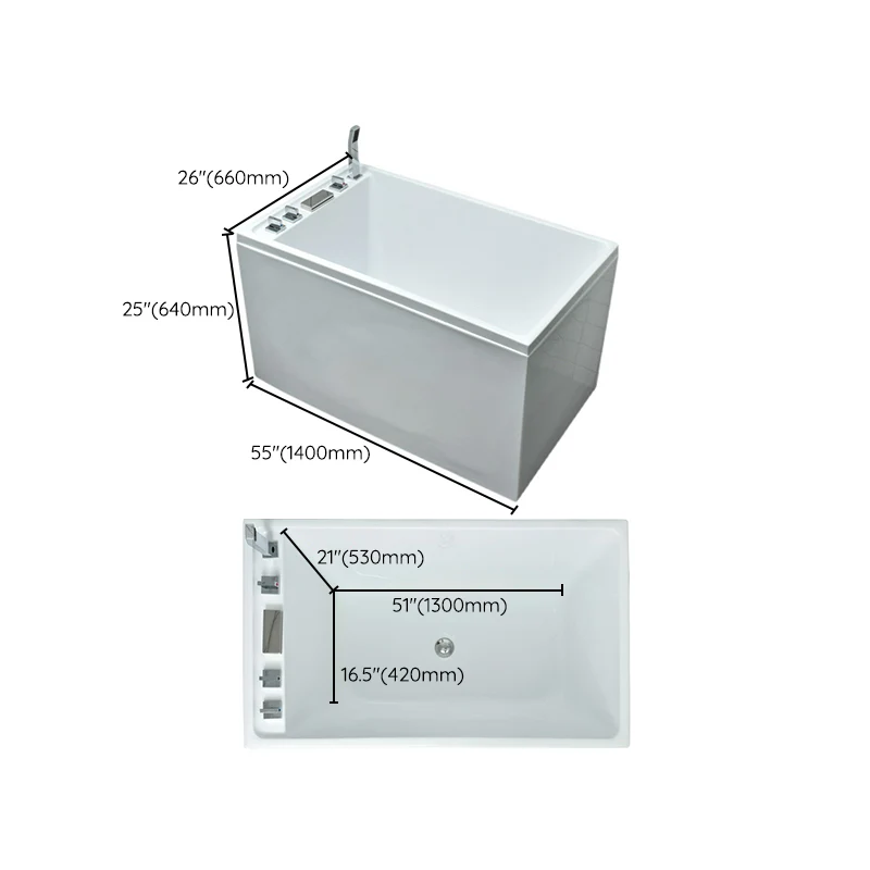 Bañera rectangular de acrílico que se sumerge de nuevo en la bañera de pared, 25,2" de alto Clearhalo
