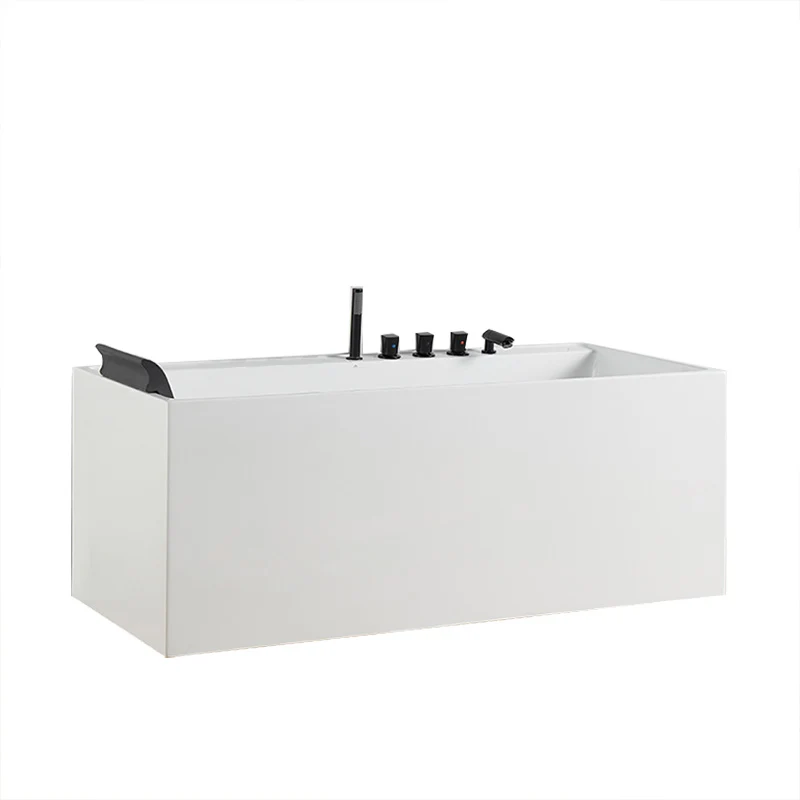 Bañera rectangular blanca moderna, bañera independiente de acrílico con desagüe Clearhalo