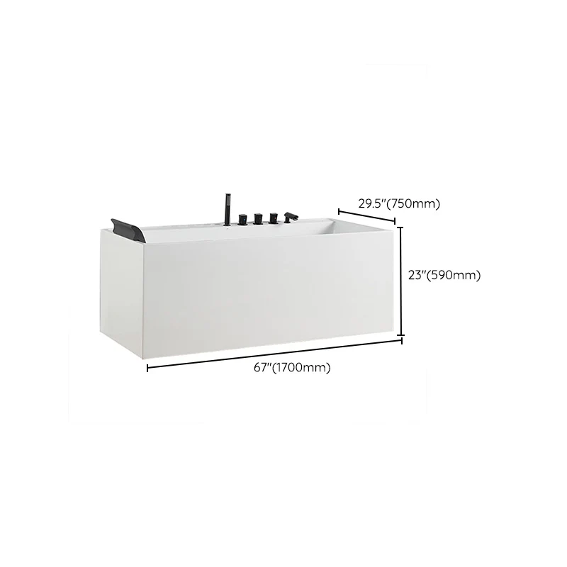 Bañera rectangular blanca moderna, bañera independiente de acrílico con desagüe Clearhalo